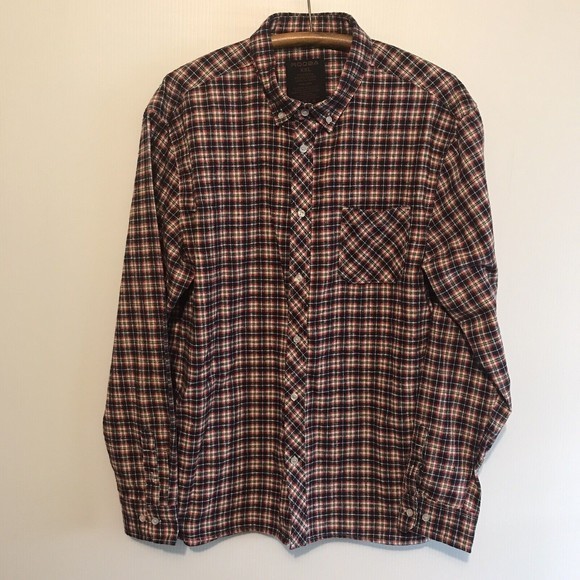 RQQBA Men's XXL Heavy Flannel Shirt Button Down LS Pocket Red Navy White‎ NWOT - Picture 1 of 10